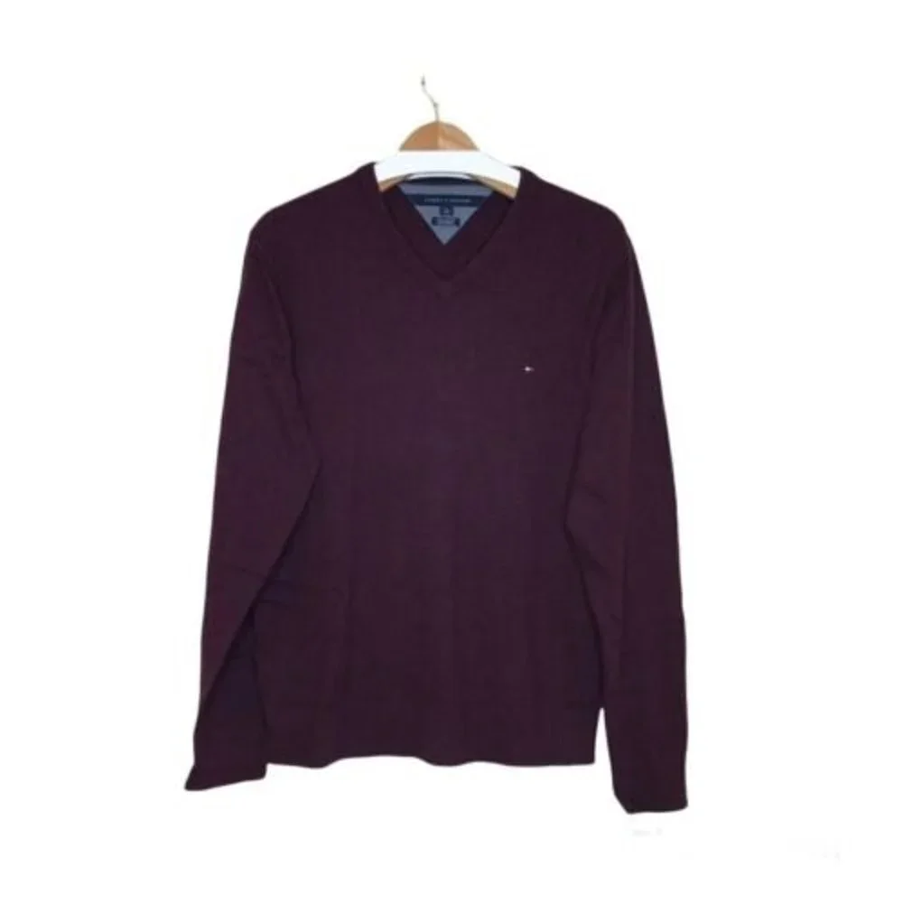 Tommy Hilfiger Size‎ L Mens Cotton Cashmere Blend Pullover Sweater Burgundy Wine